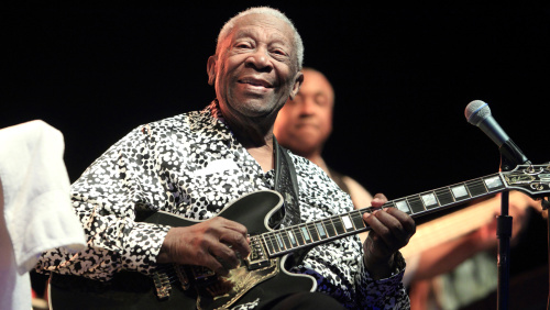 Blues music legend BB King performs on Frampton’s Guitar Circus 2013 Tour at Pier Six Pavilion on Thursday, Aug. 8, 2013, in Baltimore. (Photo by Owen Sweeney/Invision/AP)