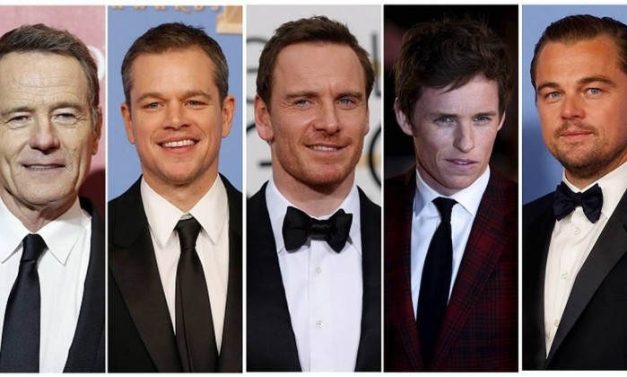 Bryan Cranston, Matt Damon, Michael Fassbender, Eddie Redmayne, and Leonardo DiCaprio na categoria melhor ator (Foto: Divulgação)